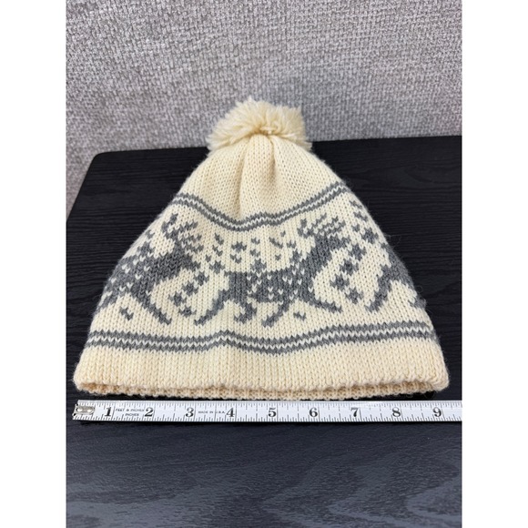 Vintage 70s-80s Dale of‎ Norway Wool Beanie Hat Reindeer Nordic Knit Cream Grey main image 7